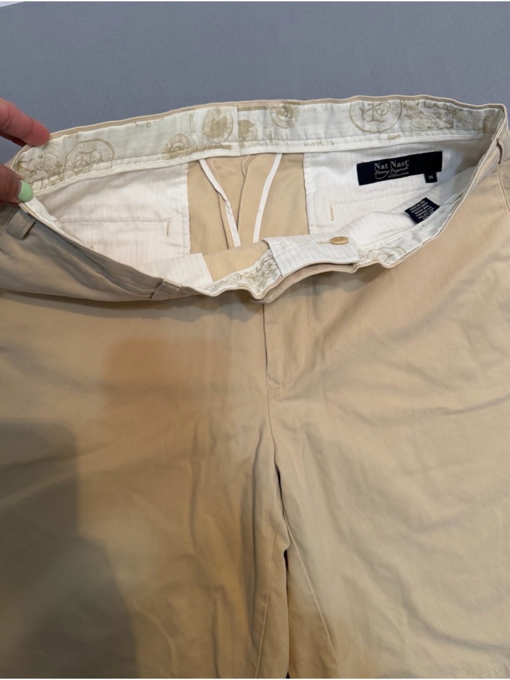 Nat Nast Men's Size 34 Beige Flat-Front Cotton Shorts - Picture 7 of 13